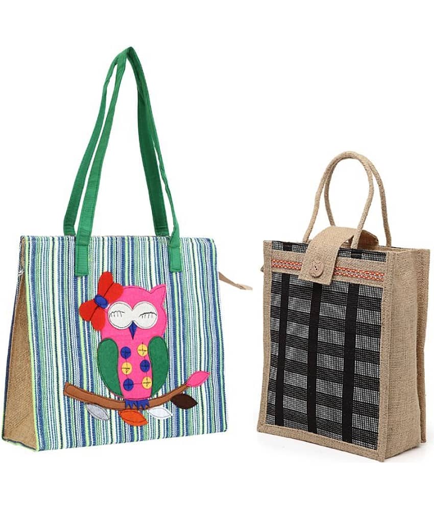 ENSAC Tote Bag Jute Set of 2 ( Black )