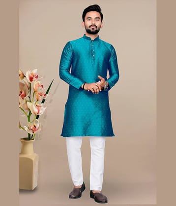 YUG ART Sea Green Silk Regular Fit Men's Kurta Pyjama Set ( Pack of 1 )