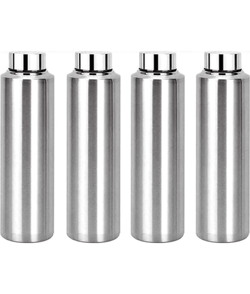 Visaxmi Stainless Steel 1 liter Water Bottle Silver Fridge Water Bottle 1000 mL ( Set of 4 )