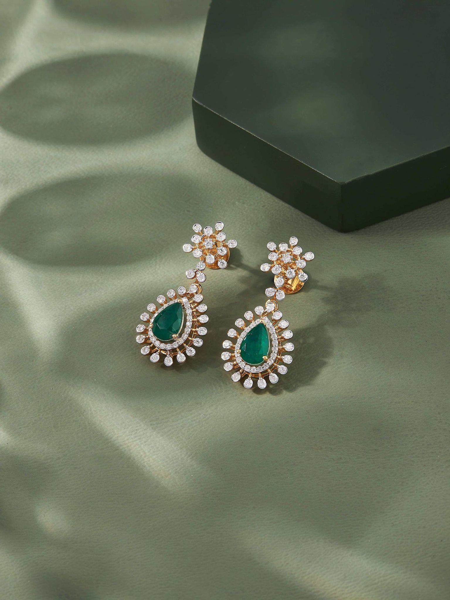 Lila Silver Dangle Moissanite Earrings | 22KT Gold Vermeil-Yellow Gold