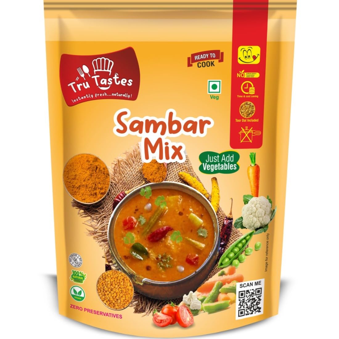 TruTastes Instant Sambar mix | South Indian Flavors | Natural Ingredients | Zero Preservatives | No Pressure Cooking Required | Just add water (200 g)