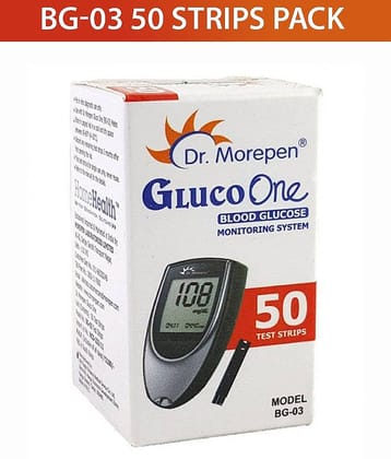 Dr. Morepen Bg03 Bloodglucose Test Strips, 50 Strips (Black/White)