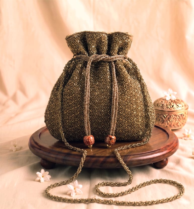 Handcrafted Zardozi Potli Purse - brown