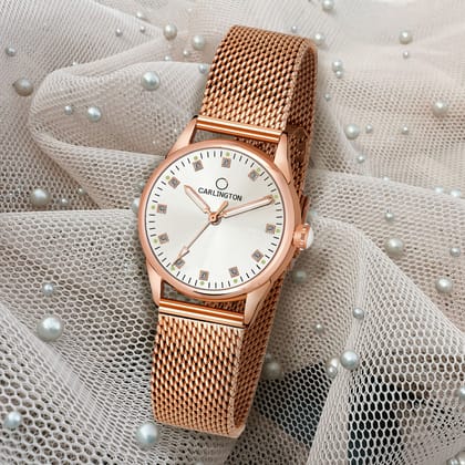 Carlington Elite Ladies Self Adjustable Mesh Strap Water Resistant Analog Watch - For Women CT2003 RoseBlack