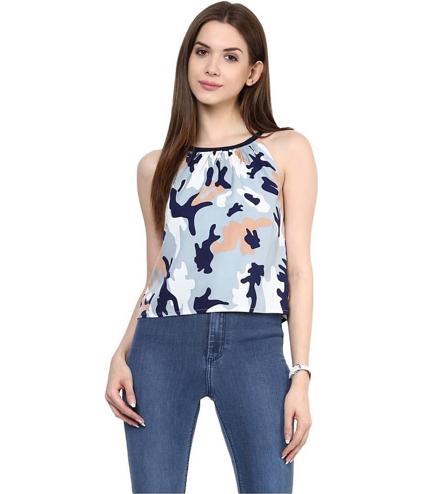 Zima Leto Women's Crepe Crop Top ( Navy )