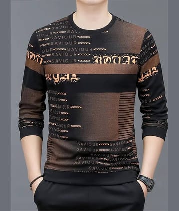 FABRIPPLE Polyester Regular Fit Printed Full Sleeves Men's Round T-Shirt - Brown ( Pack of 1 )