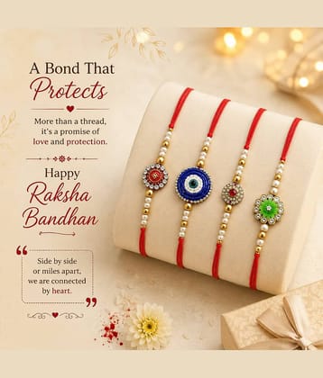 Cherry Tree Handmade 1 Bhaiya Bhabhi Rakhi ( Pack of 4 , Multicolour )