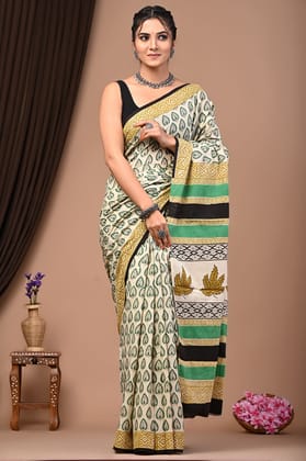JAIPUR HANDBLOCK PRINT Exclusive collection of Bagru and Dabu handblock printed pure Cotton Mulmul Sarees with blouse piece.