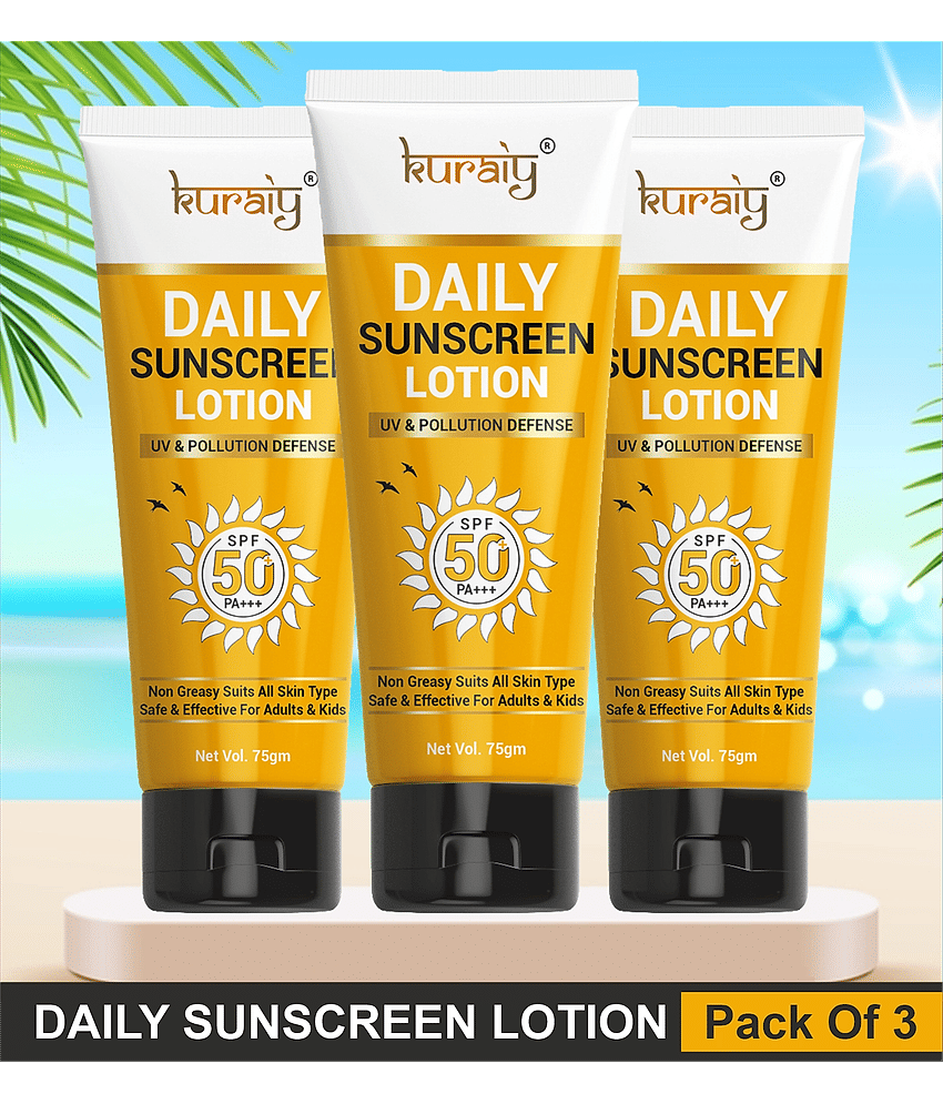 KURAIY SPF 50 PA+++ Sunscreen UV Lotion sunblock 75ML PACK OF 3