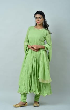 Lime Green Tie Dye Crinkled Kurta Set-S / White Black