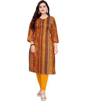 AMTHI Pack of 1 Cotton Blend Printed Straight Women's Kurti - ( Yellow )