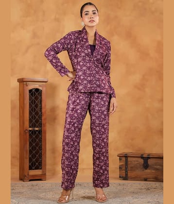 Janasya Women Printed Top With Trousers Co-Ord Set ( Wine )