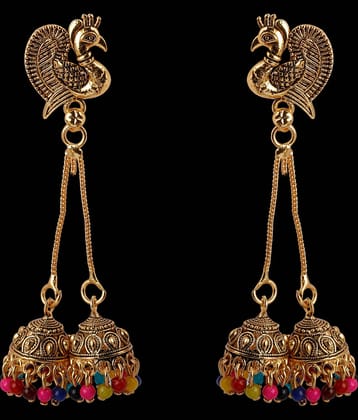 Silver Shine - Golden Jhumki Earrings ( Pack of 1 )