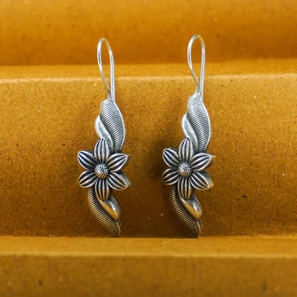 Silver Oxidized Floral Earrings with Leaf Design