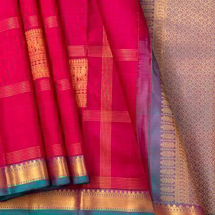 Pink And Blue Kanchipuram Silk Saree For Festive Wear PV NYC 1557