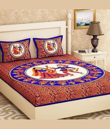 ABHACLOTHO Cotton 1 Double Bedsheet with 2 Pillow Covers ( Blue )