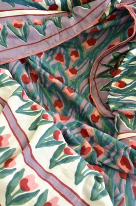 Tulip Love Mauve Premium HandBlock DoharDouble Bed