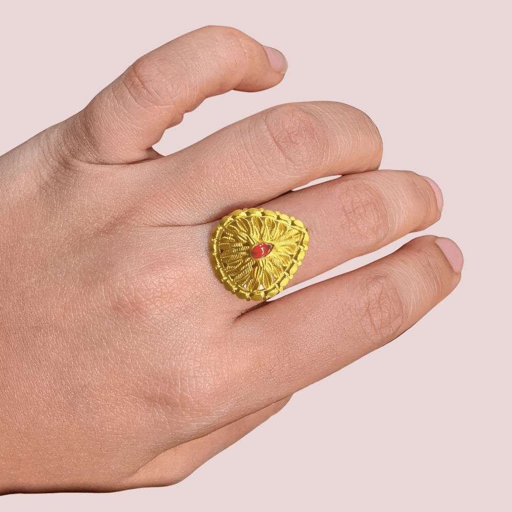 Golden Teardrop Ring with Red Accent - Jewellery Sets | Buy online on ZillyBuy
