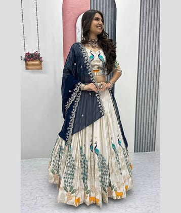kedar fab White Silk Circular Semi Stitched Lehenga Single
