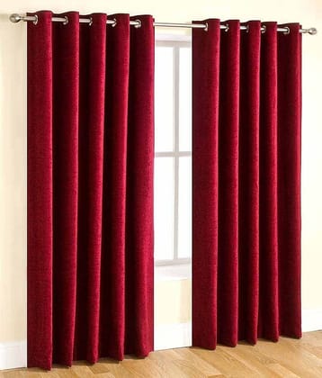Tanishka Fabs Solid Semi-Transparent Eyelet Curtain 7 ft ( Pack of 2 ) - Red