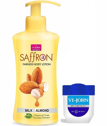 VI-JOHN Saffron Fairness Body Lotion Milk Almond 250ml & Petroleum Jelly 100ml (350ml)- Pack of 2