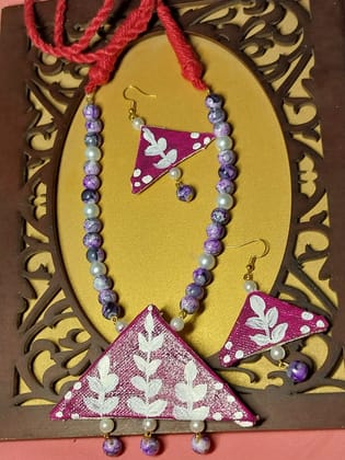 Handmade Handpainted Jewellery with Glass Beads On Canvas Base  Including Hanging Earrings
