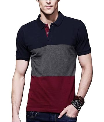 Leotude Pack of 1 Cotton Blend Regular Fit Colorblock Half Sleeves Men's Polo T Shirt ( Navy )