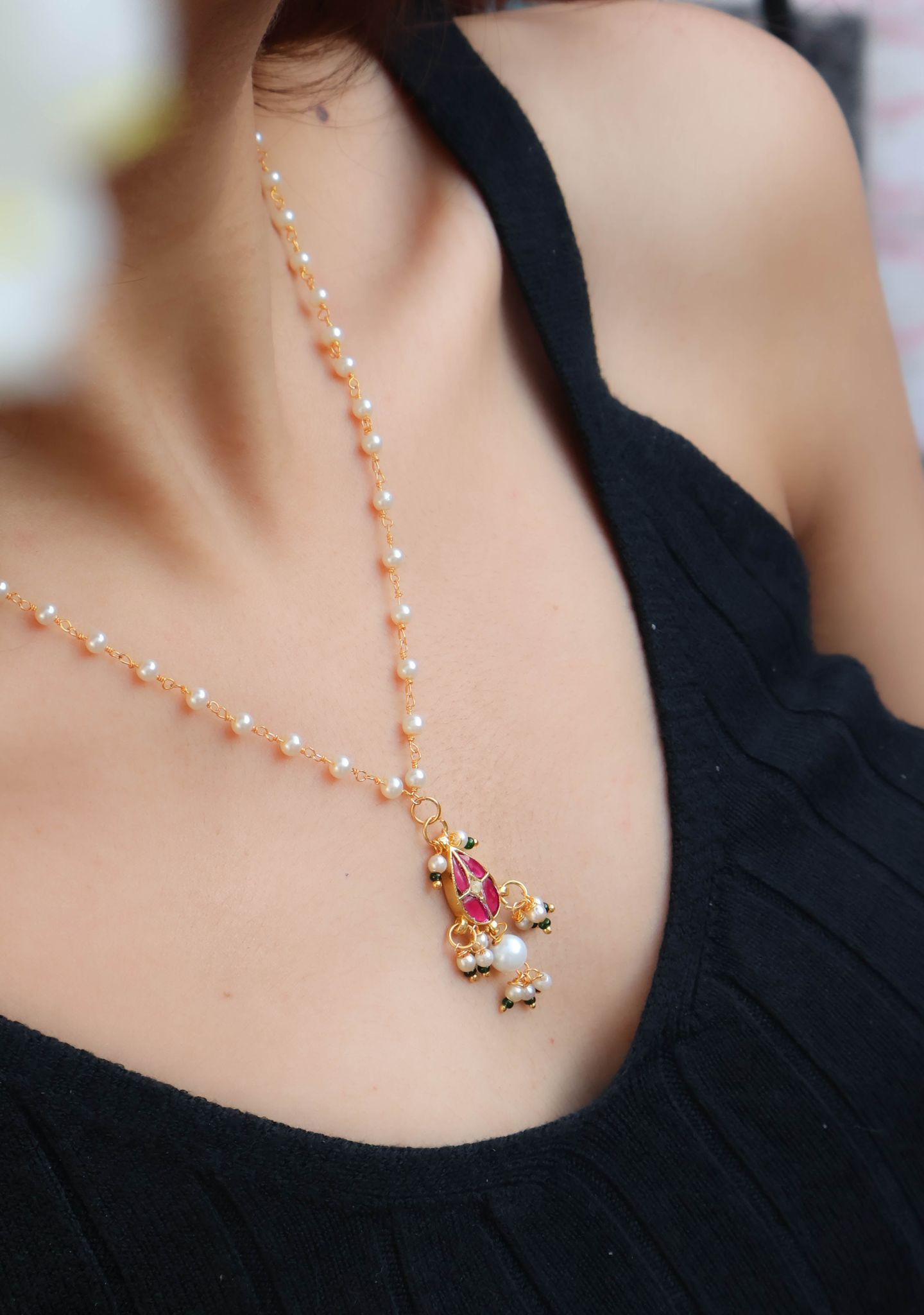Rizah Pink Pendant Necklace-Pink