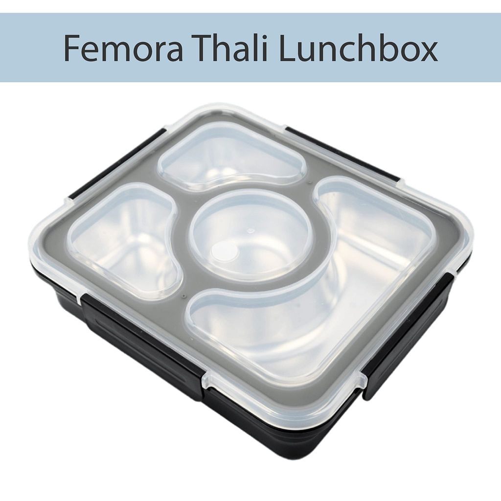 Femora High Steel Container Rectangle Lunch Box for Office-College-School - (Not Leakproof) (4 Pots) - Black