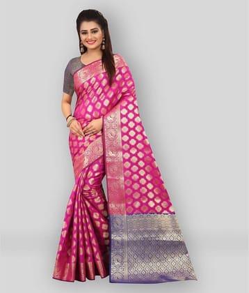 Gazal Fashions Banarasi Silk Saree With Unstitched Blouse Piece ( Pink )