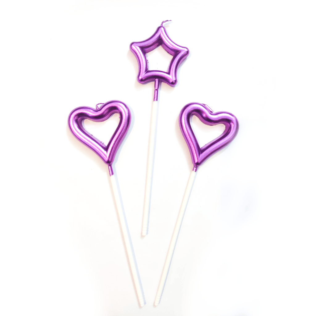 Hot Pink Heart & Star Shaped Stick Canlde - 3 PC - Party and Festive Needs | Buy online on ZillyBuy