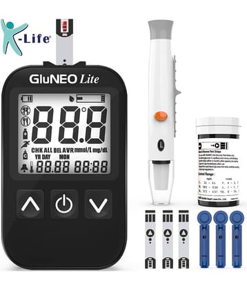 K-life Gluneolite Automatic Blood Glucose Check Sugar Testing Machine 100 Strips Glucometer (Black)