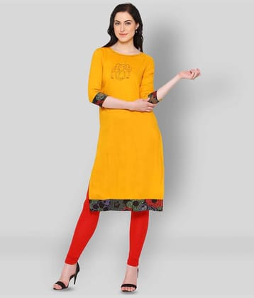 Yash Gallery Pack of 1 Rayon Embroidered Straight Women's Kurti - ( Yellow )