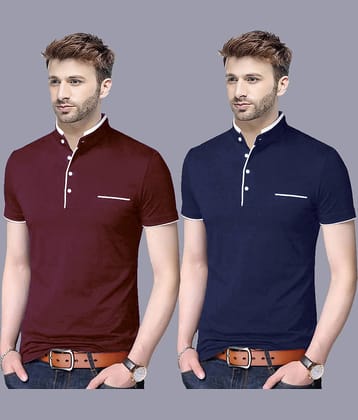 Reya Men Cotton Blend Regular Fit Solid T-Shirt ( Multicolor2 )