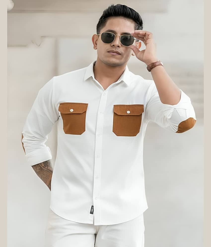 PLUS PARADISE Cotton Blend Regular Fit Solids Full Sleeves Men's Casual Shirt - White ( Pack of 1 )