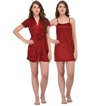 You Forever Satin Nighty & Night Gowns - Maroon