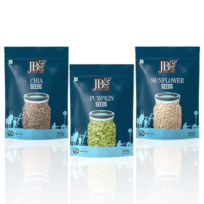 JB&CO Organic seeds combo | Raw sunflower Seeds kernals, Pumpkin seeds, Chia Seeds (200gm X 3)