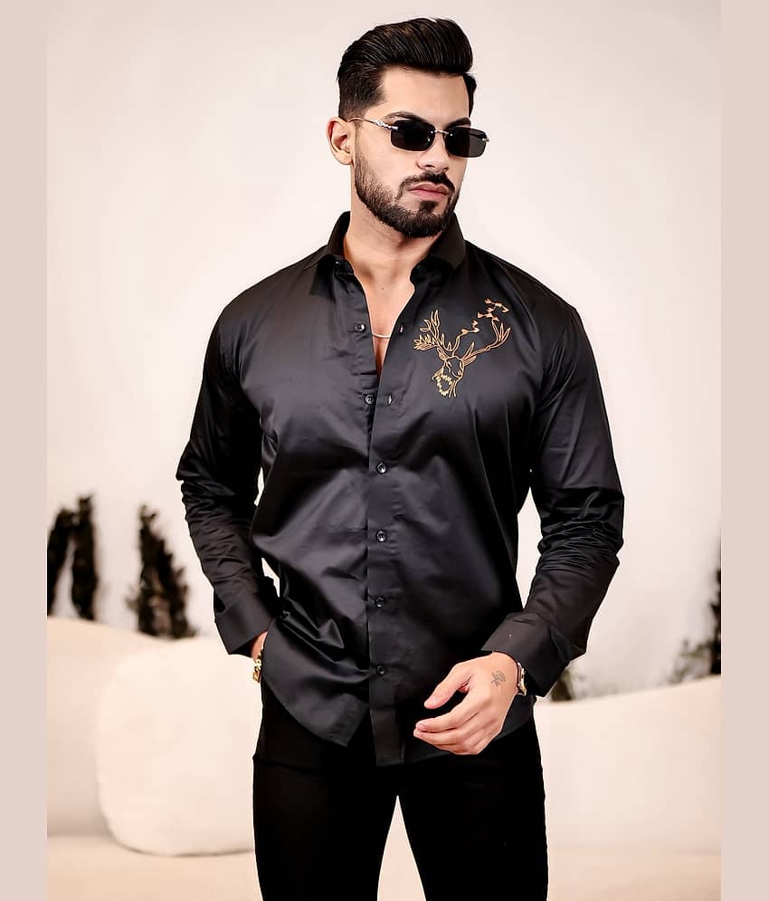KITWELL Cotton Blend Regular Fit Embroidered Full Sleeves Men's Casual Shirt - Black ( Pack of 1 )