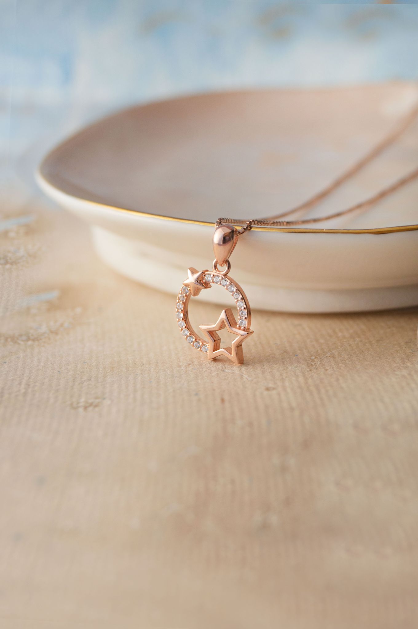 Star Orbit Rose Gold Plated Sterling SIlver Pendant-Without Chain / Rose