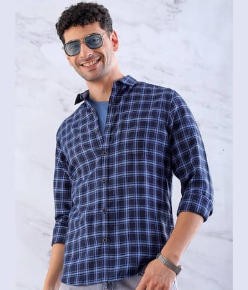 HARDSODA Poly Cotton Slim Fit Checks Full Sleeves Men's Casual Shirt - Navy Blue ( Pack of 1 )