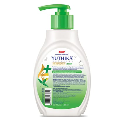 Yuthika Neem Handwash Combo Pack (200ml Pump + 180ml Refill), Germ Protection Liquid Hand Wash with pH Balanced Formula