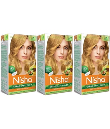 Nisha Creme Hair Color 8.1 Golden Blonde 120g Pack of 3, Permanent Hair Colour for Women & Men, Long Lasting Hair Color