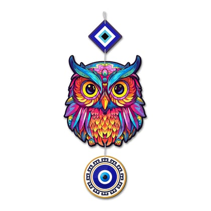Colorful Owl Evil Eye Wall Hanging for Vastu & Home Decor Nazar Protection Showpiece Positive Energy  18 x 6.5 inch
