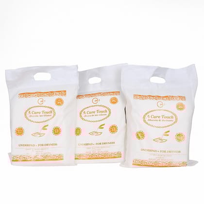 A Care Touch Adult Underpads 10 Count Size (60 x 90Cm) Highly Absorbent, Leak-Resistant, Leak Proof, Soft and Comfortable Incontinence Protection for Bed and Furniture (Pack of 3)