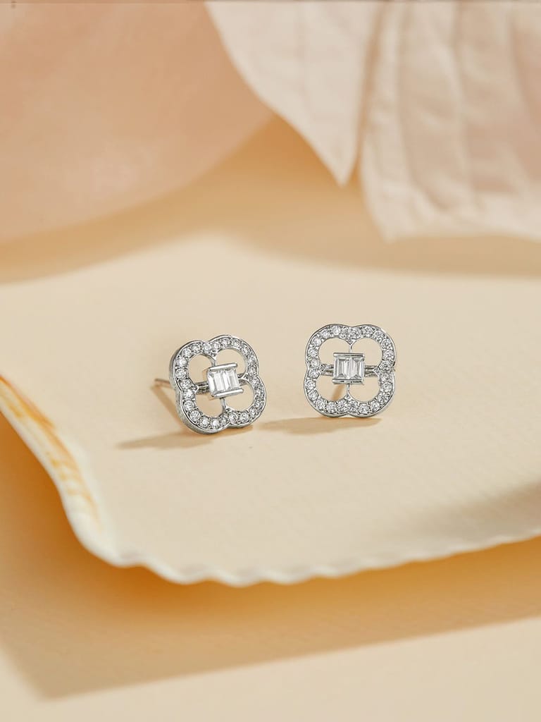 925 Sterling Silver Circular Cubic Zirconia Studds Earrings - Earrings | Buy online on ZillyBuy