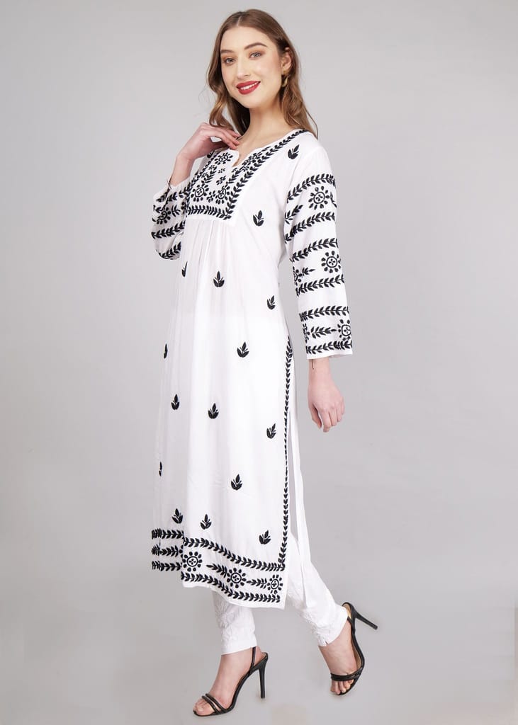 Modal White Hand Embroidered Chikankari Kurta