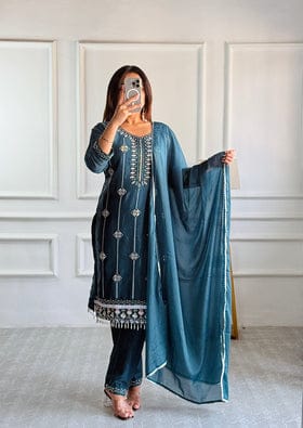 Designer Party Wear Top Pent And Dupatta With Embroidery Moti Work Designer Party Wear Top Pent And Dupatta With Embroidery Moti Work