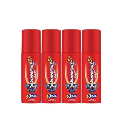 Medopharm Wellness Supergin Fast Pain Relief Spray - 50ml (Pack of 3+1) | Instant Relief for Sprains, Muscle, Back, Joint, Shoulder, and Knee Pain Stain-Free Spray | Ideal for Sports & Gym Injuries