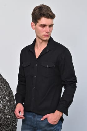 Brogan - Cotton Pocketed Solid Shirt - Black-XL-44 / BLACK