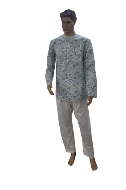 Cotton White Printed Full Sleeve Short Kurta 40 Size